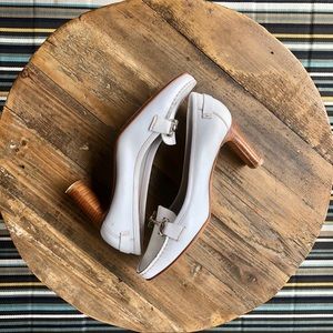 SALVATORE FERRAGAMO white chunk heel moccasins